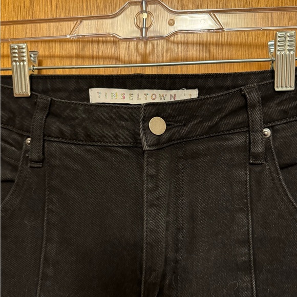 Sz 3 Tinseltown Flared Jeans Black Dark Wash Stretch Frayed Hem 5-Pocket Denim - Picture 2 of 12